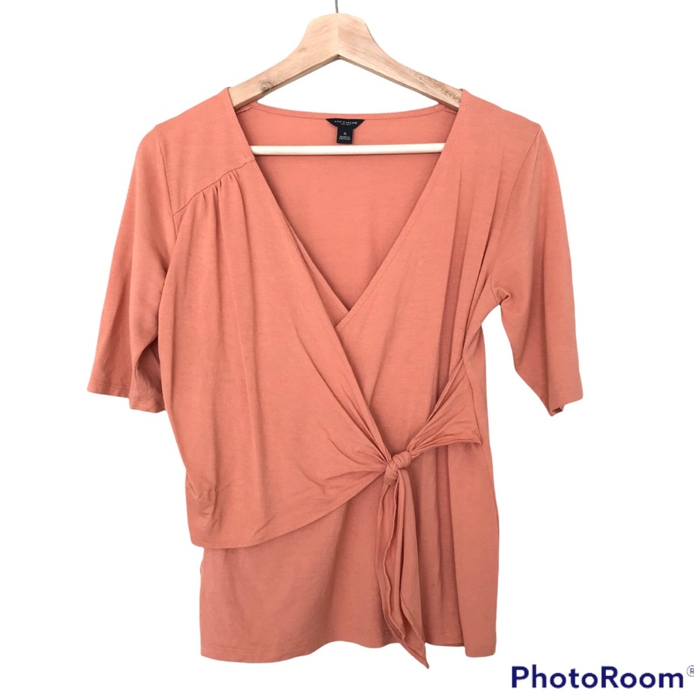 Ann Taylor Layered Look Short Sleeve T-Shirt | Knot Front